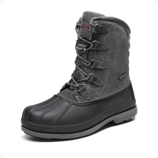 NORTIV 8 Mens Insulated Waterproof Work Winter Snow BootsGreyBlack