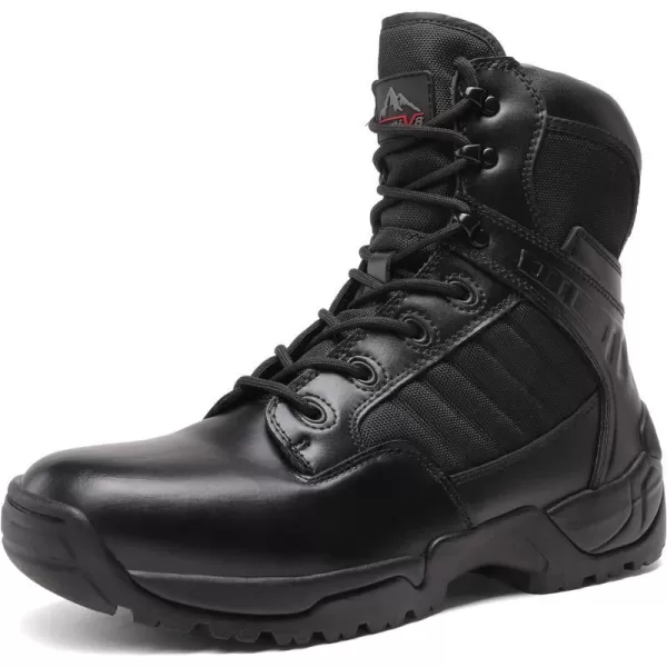 NORTIV 8 Mens Military Tactical Work Boots Side Zipper Leather Motorcycle Combat Boots 68 InchesBlack6 Inches