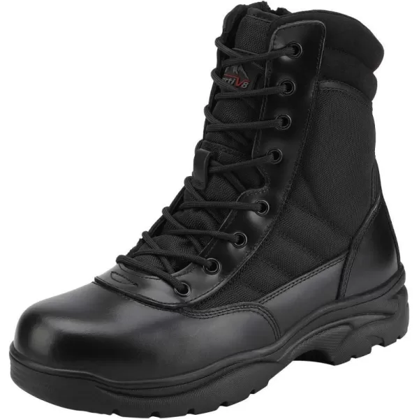 NORTIV 8 Mens Military Tactical Work Boots Side Zipper Leather Motorcycle Combat Boots 68 InchesBlack8 Inches