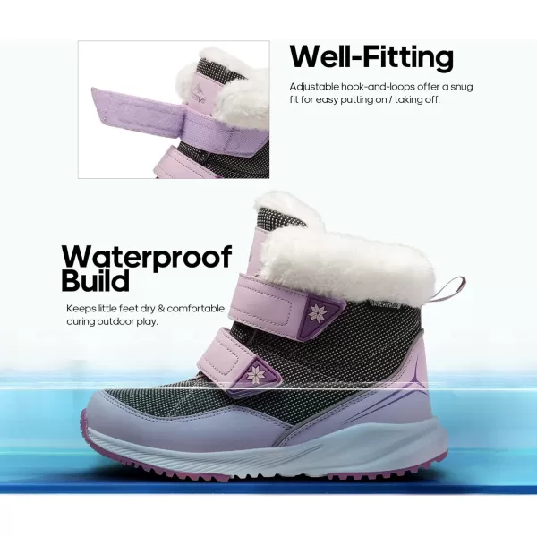 NORTIV 8 Kids Winter Boots Waterproof Hiking Boys Girls Snow Boots Warm Fur Lined Slip Resistant Cold Weather Outdoor Shoes Little KidsBig KidsLight Purple