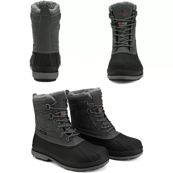 NORTIV 8 Mens Waterproof Winter Snow BootsGreyBlack