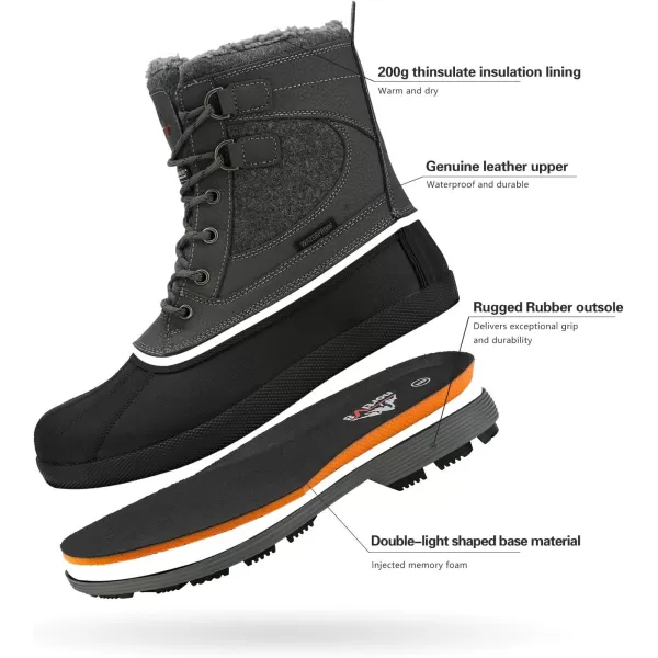 NORTIV 8 Mens Waterproof Winter Snow BootsGreyBlack