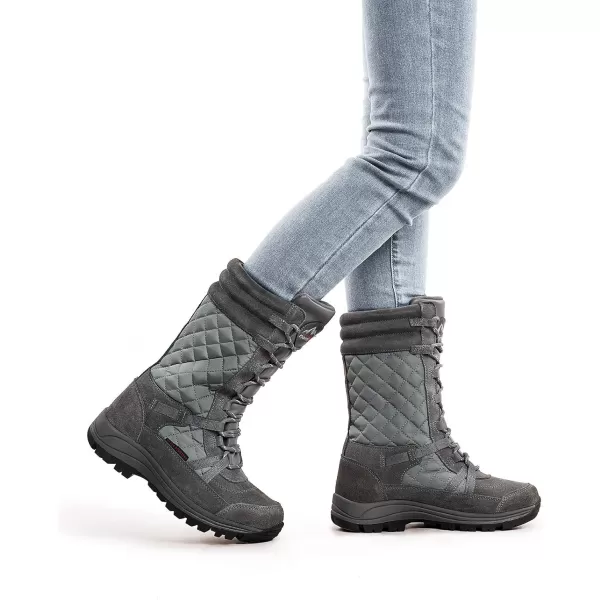 NORTIV 8 ROGUE Womens Mid Calf Lace up Insulated Winter Snow BootsGrey