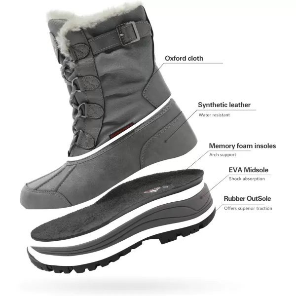 NORTIV 8 Womens Mid Calf Insulated Winter Snow BootsGreyS