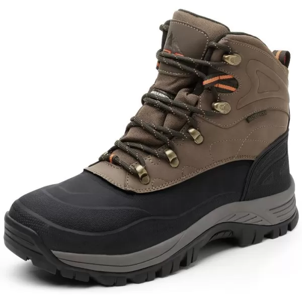 NORTIV 8 Mens Insulated Waterproof Construction Hiking Winter Snow BootsBrownBlack