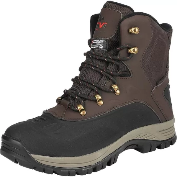 NORTIV 8 Mens Insulated Waterproof Construction Hiking Winter Snow BootsDarkBrownBlack1