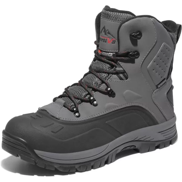 NORTIV 8 Mens Insulated Waterproof Construction Hiking Winter Snow BootsGrey