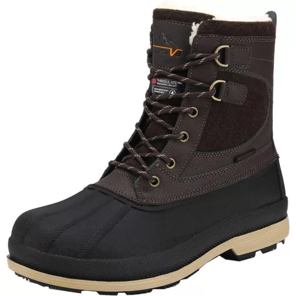 NORTIV 8 Mens Waterproof Winter Snow BootsDarkBrownBlack