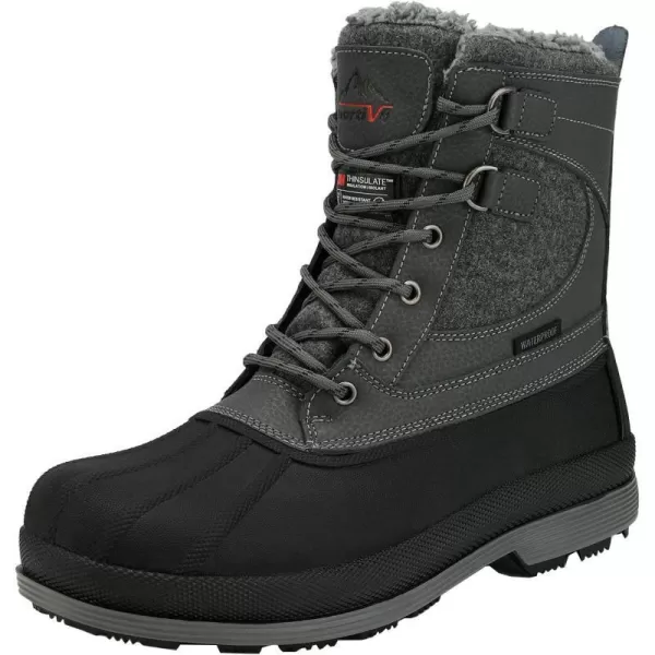 NORTIV 8 Mens Waterproof Winter Snow BootsGreyBlack