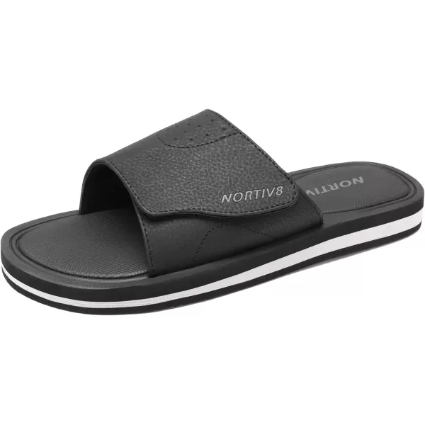 NORTIV 8 Mens Slide Sandals Comfort Lightweight Beach ShoesBlack