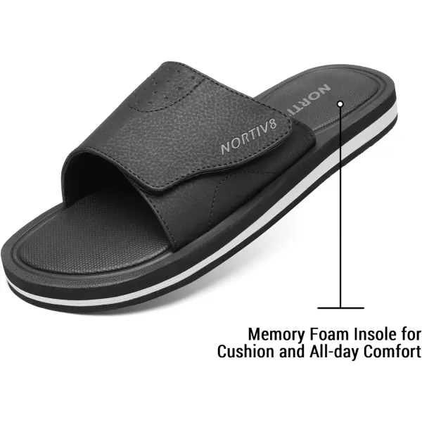 NORTIV 8 Mens Slide Sandals Comfort Lightweight Beach ShoesBlack