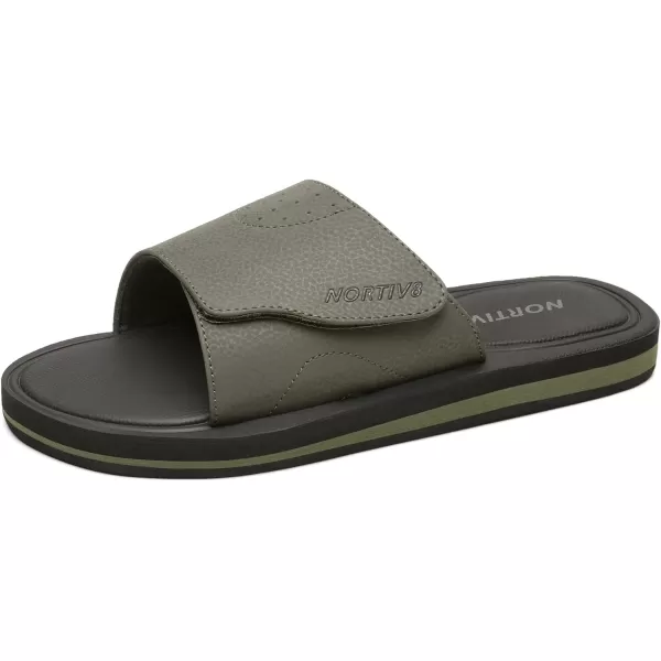 NORTIV 8 Mens Slide Sandals Comfort Lightweight Beach ShoesOliveGreen