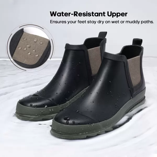 NORTIV 8 Womens Ankle Rain Boots Waterproof Garden Boots Anti Slip Chelsea BootiesBlackArmyGreen