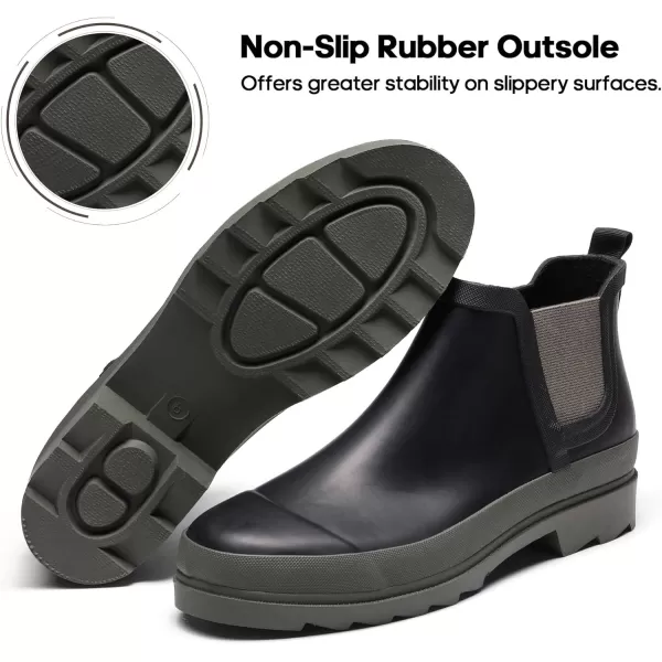 NORTIV 8 Womens Ankle Rain Boots Waterproof Garden Boots Anti Slip Chelsea BootiesBlackArmyGreen