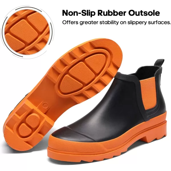 NORTIV 8 Womens Ankle Rain Boots Waterproof Garden Boots Anti Slip Chelsea BootiesBlackOrange