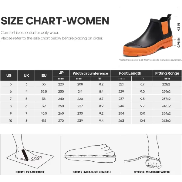 NORTIV 8 Womens Ankle Rain Boots Waterproof Garden Boots Anti Slip Chelsea BootiesBlackOrange