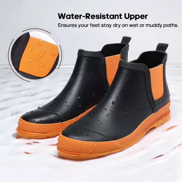 NORTIV 8 Womens Ankle Rain Boots Waterproof Garden Boots Anti Slip Chelsea BootiesBlackOrange