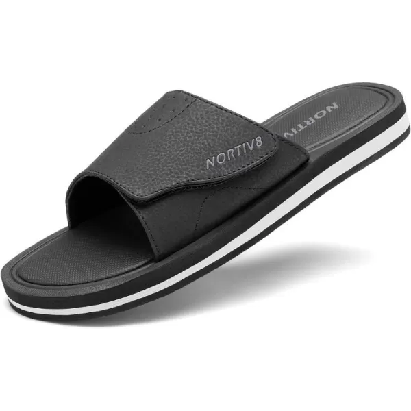 NORTIV 8 Mens Slide Sandals Comfort Lightweight Beach ShoesBlack