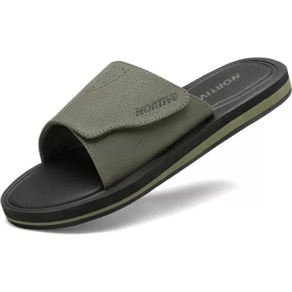 NORTIV 8 Mens Slide Sandals Comfort Lightweight Beach ShoesOliveGreen