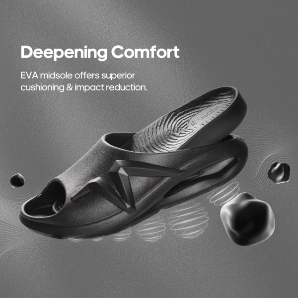 NORTIV 8 Recovery Slides for Men Women with Arch Support Sport Sandals Lightweight NonSlip Thick Cushion Reduces Stress on Feet for Indoor  OutdoorBlack