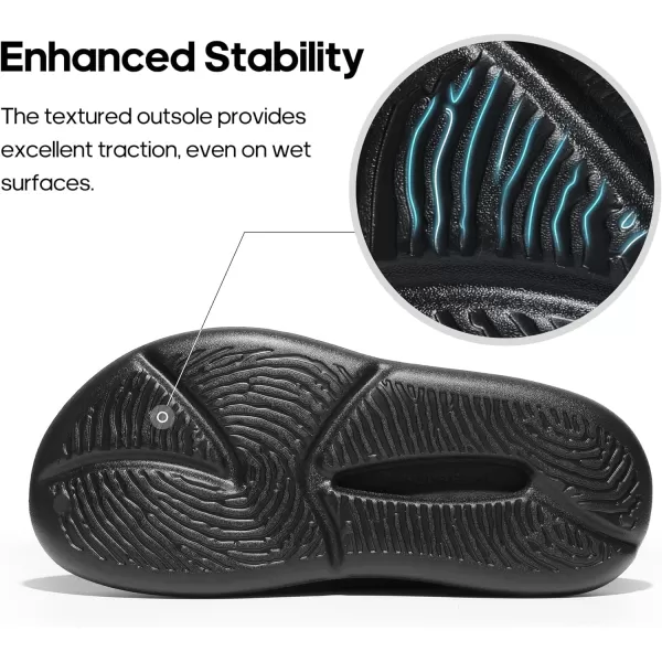 NORTIV 8 Recovery Slides for Men Women with Arch Support Sport Sandals Lightweight NonSlip Thick Cushion Reduces Stress on Feet for Indoor  OutdoorBlack