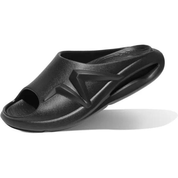 NORTIV 8 Recovery Slides for Men Women with Arch Support Sport Sandals Lightweight NonSlip Thick Cushion Reduces Stress on Feet for Indoor  OutdoorBlack