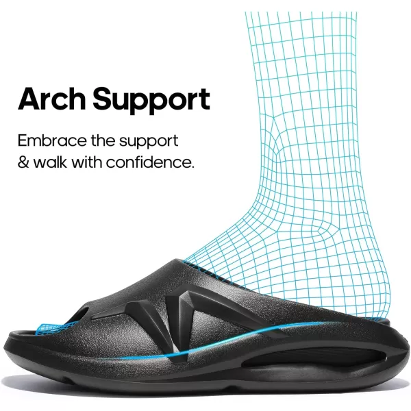 NORTIV 8 Recovery Slides for Men Women with Arch Support Sport Sandals Lightweight NonSlip Thick Cushion Reduces Stress on Feet for Indoor  OutdoorBlack