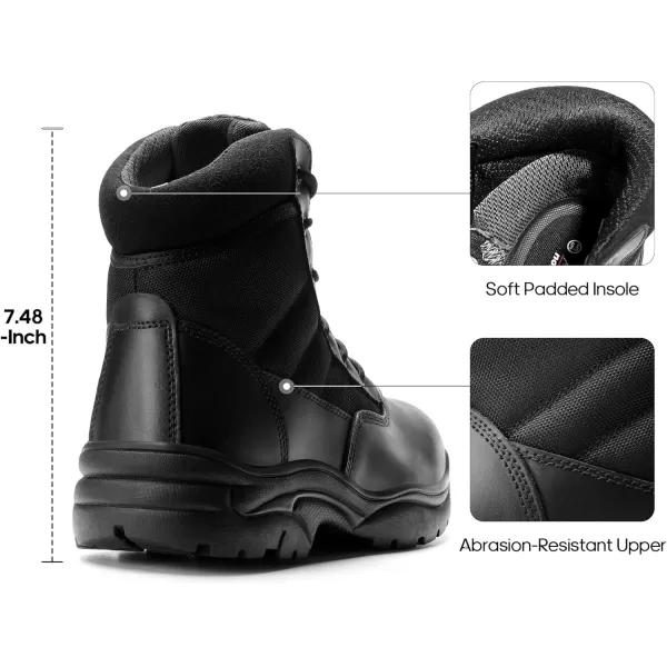 NORTIV 8 Mens Waterproof Tactical Work Boots Leather Outdoor Hiking Military 6 Inches Motorcycle Combat BootsBlack