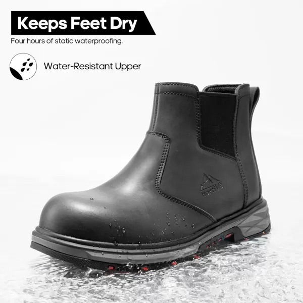 NORTIV 8 Slip On Work Boots for Men Steel Toe Waterproof Safety Construction Boots for MenBlack