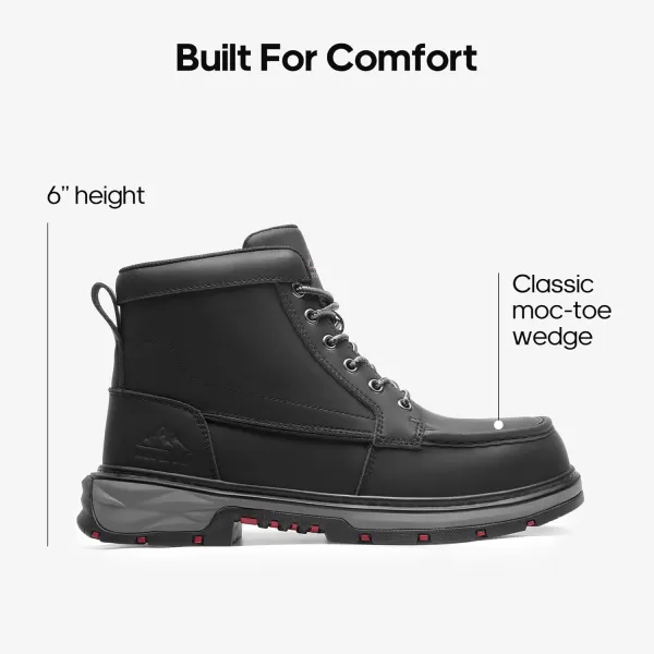 NORTIV 8 Waterproof Moc Toe Work Boots for Men Steel Toe Comfortable Leather BootsBlack