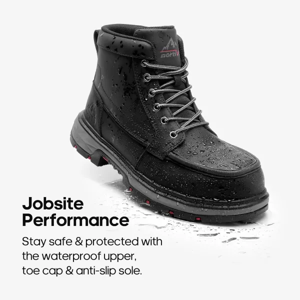 NORTIV 8 Waterproof Moc Toe Work Boots for Men Steel Toe Comfortable Leather BootsBlack