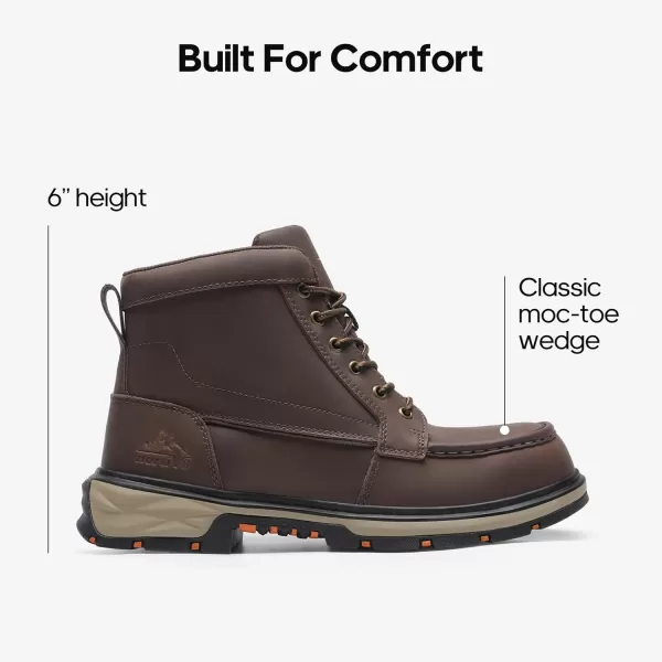 NORTIV 8 Waterproof Moc Toe Work Boots for Men Steel Toe Comfortable Leather BootsDark Brown