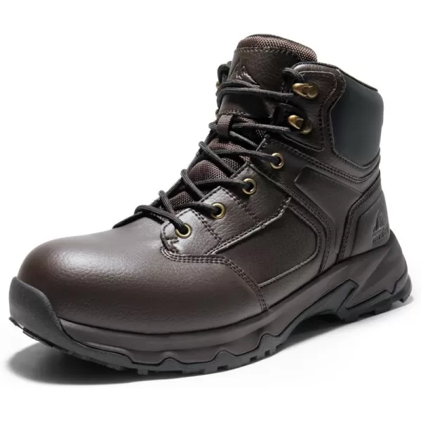 NORTIV 8 Steel Toe Boots for Men Safety Construction Work BootsWaterproofDark Brown