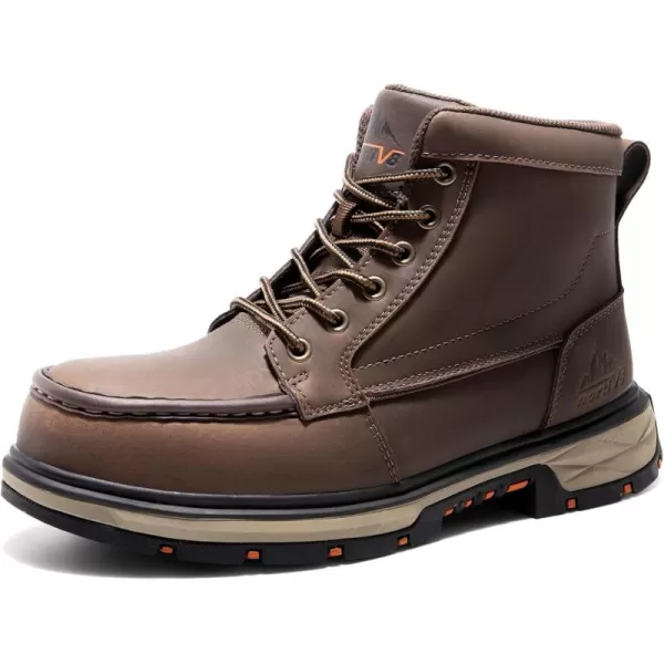 NORTIV 8 Waterproof Moc Toe Work Boots for Men Steel Toe Comfortable Leather BootsDark Brown