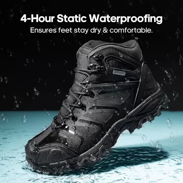 imageNORTIV 8 Waterproof Work Boots for Men Steel Toe Safety Construction BootsAll Black