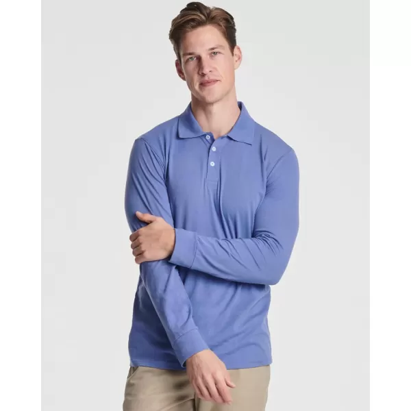 Real Essentials 3 Pack Mens Cotton Jersey LongSleeve Polo Shirt  Casual Workwear Office Available in Big ampamp TallSet 4