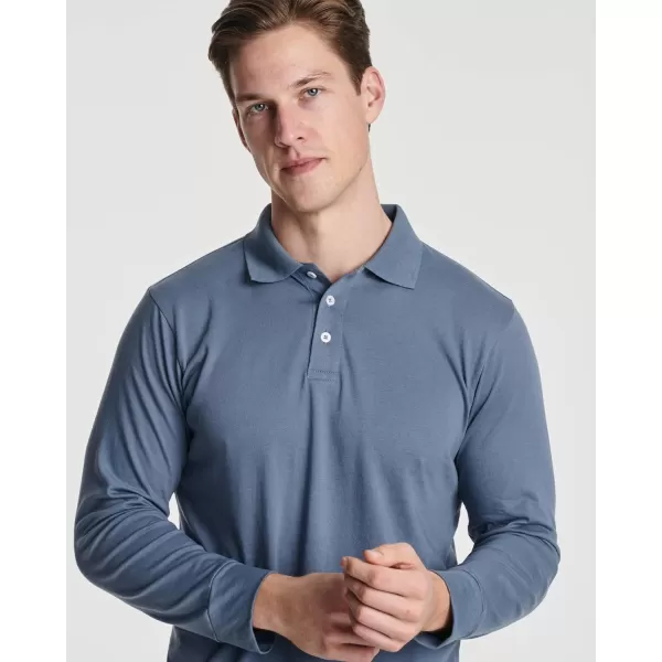 Real Essentials 3 Pack Mens Cotton Jersey LongSleeve Polo Shirt  Casual Workwear Office Available in Big ampamp TallSet 7