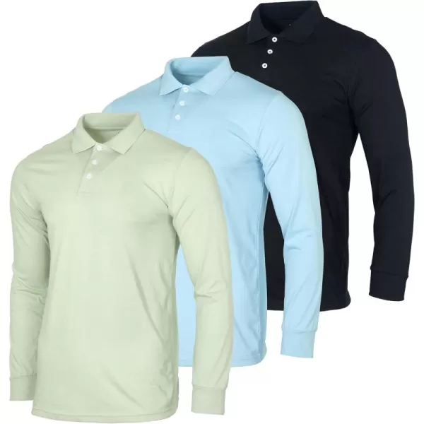 Real Essentials 3 Pack Mens Cotton Jersey LongSleeve Polo Shirt  Casual Workwear Office Available in Big ampamp TallSet 3