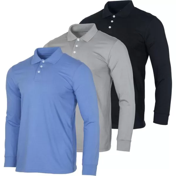 Real Essentials 3 Pack Mens Cotton Jersey LongSleeve Polo Shirt  Casual Workwear Office Available in Big ampamp TallSet 4