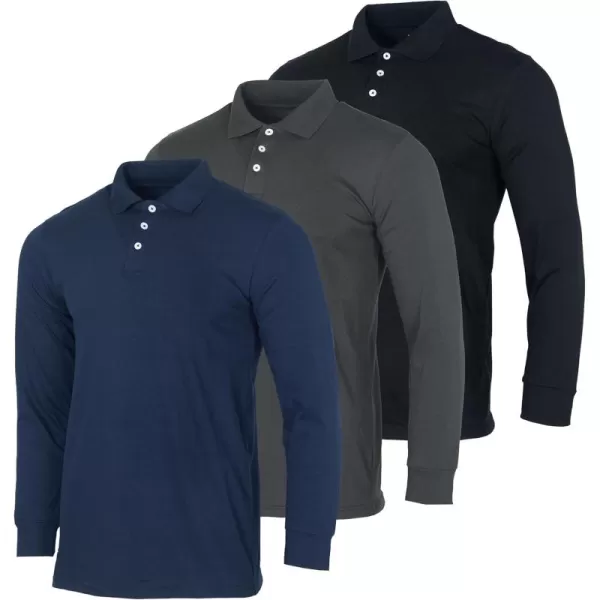 Real Essentials 3 Pack Mens Cotton Jersey LongSleeve Polo Shirt  Casual Workwear Office Available in Big ampamp TallSet 6