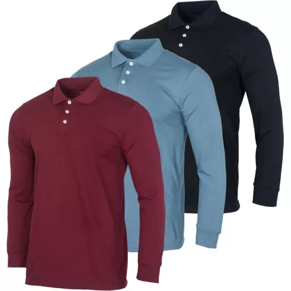 Real Essentials 3 Pack Mens Cotton Jersey LongSleeve Polo Shirt  Casual Workwear Office Available in Big ampamp TallSet 7