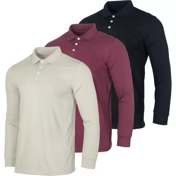 Real Essentials 3 Pack Mens Cotton Jersey LongSleeve Polo Shirt  Casual Workwear Office Available in Big ampamp TallSet 8