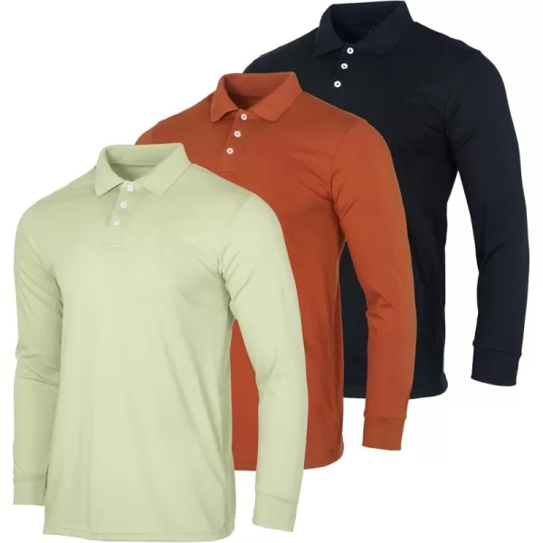 Real Essentials 3 Pack Mens Cotton Jersey LongSleeve Polo Shirt  Casual Workwear Office Available in Big ampamp TallSet 9