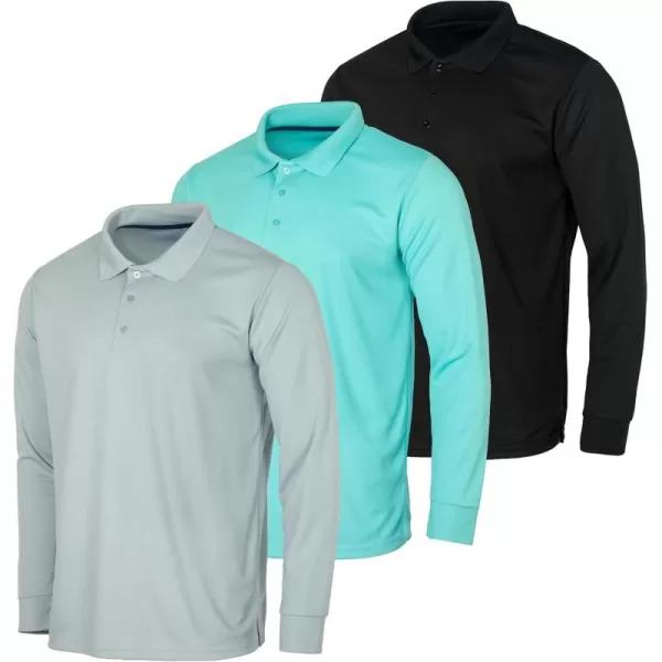 Real Essentials 3 Pack Mens Dry Fit LongSleeve Active Polo Shirt Casual Performance Golf Available in Big ampamp TallSet 1