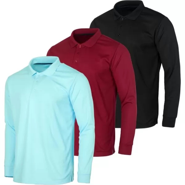 Real Essentials 3 Pack Mens Dry Fit LongSleeve Active Polo Shirt Casual Performance Golf Available in Big ampamp TallSet 2