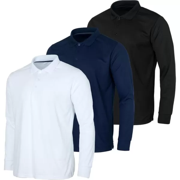 Real Essentials 3 Pack Mens Dry Fit LongSleeve Active Polo Shirt Casual Performance Golf Available in Big ampamp TallSet 3