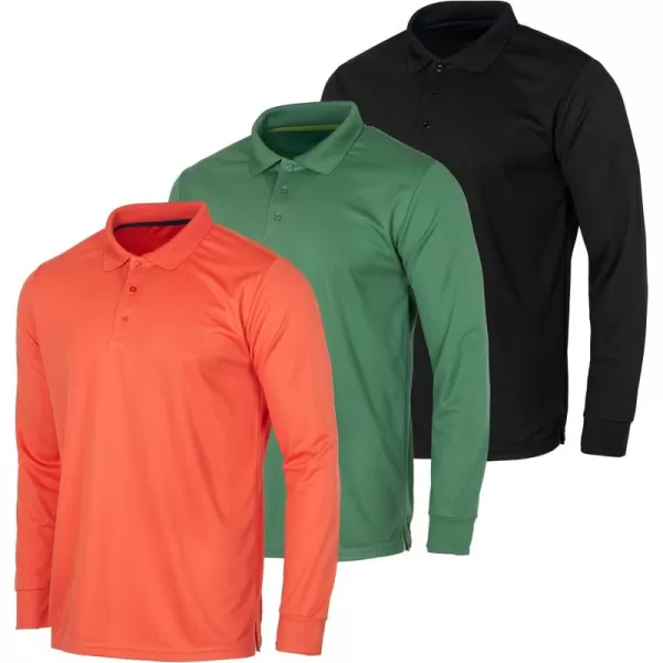 Real Essentials 3 Pack Mens Dry Fit LongSleeve Active Polo Shirt Casual Performance Golf Available in Big ampamp TallSet 4