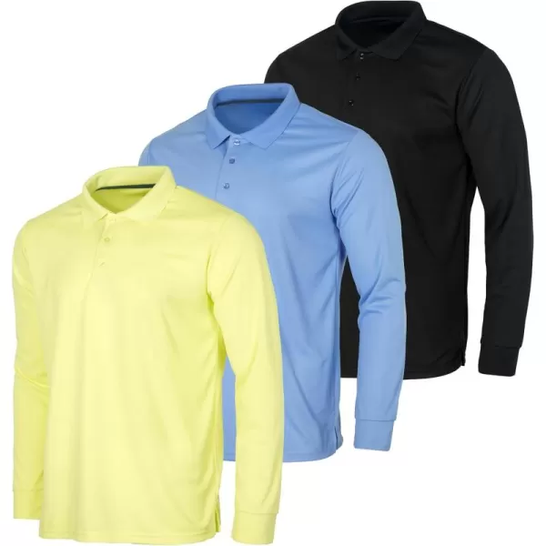 Real Essentials 3 Pack Mens Dry Fit LongSleeve Active Polo Shirt Casual Performance Golf Available in Big ampamp TallSet 5