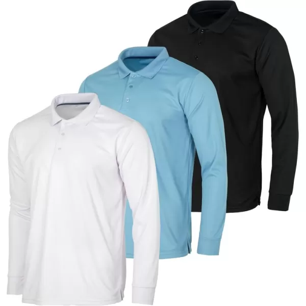 Real Essentials 3 Pack Mens Dry Fit LongSleeve Active Polo Shirt Casual Performance Golf Available in Big ampamp TallSet 9