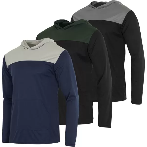 Real Essentials 3 Pack Mens Mesh Long Sleeve Athletic Pullover Hoodie Sweatshirt Pockets UPF 50 Available in Big ampamp TallSet 1